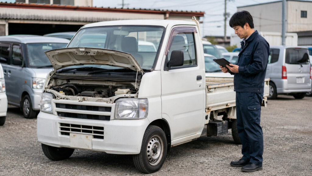 軽トラの買取査定でエンジン状態を確認する査定士